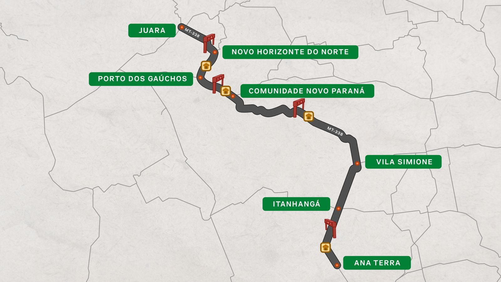 Mapa interativo da Rota do Arinos em Mato Grosso