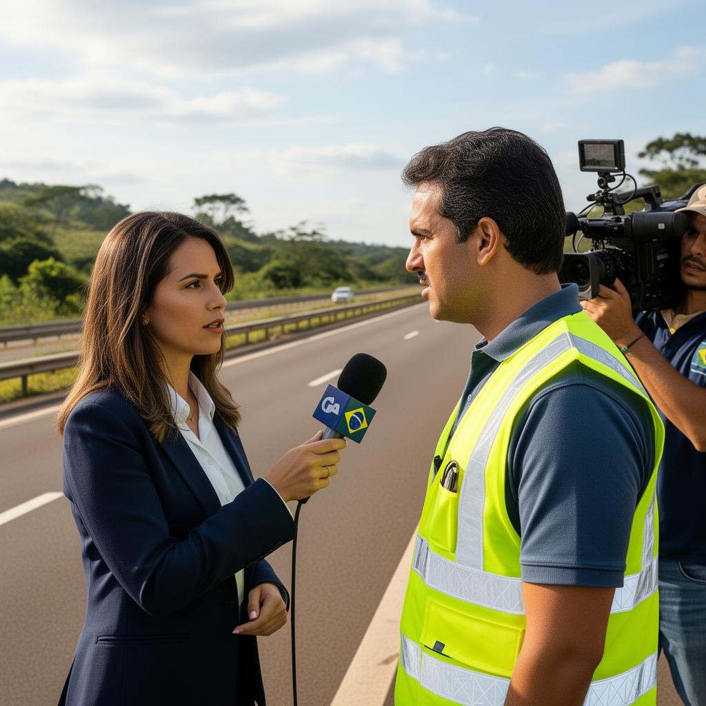 Jornalista entrevistando equipe da Rotas MT